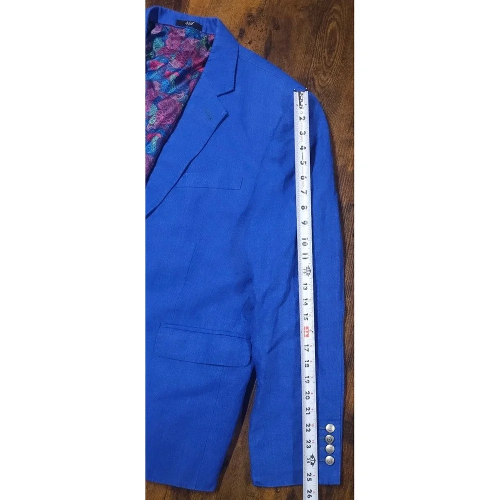 Marzoni Freschezza Linen Blazer Men's Floral Lining 2-Button Blue Size 44